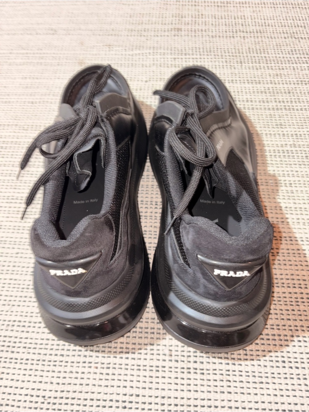 PRADA Men's Systeme Brushed Leather Sneaker Size 9 In Black - Picture 6 of 10